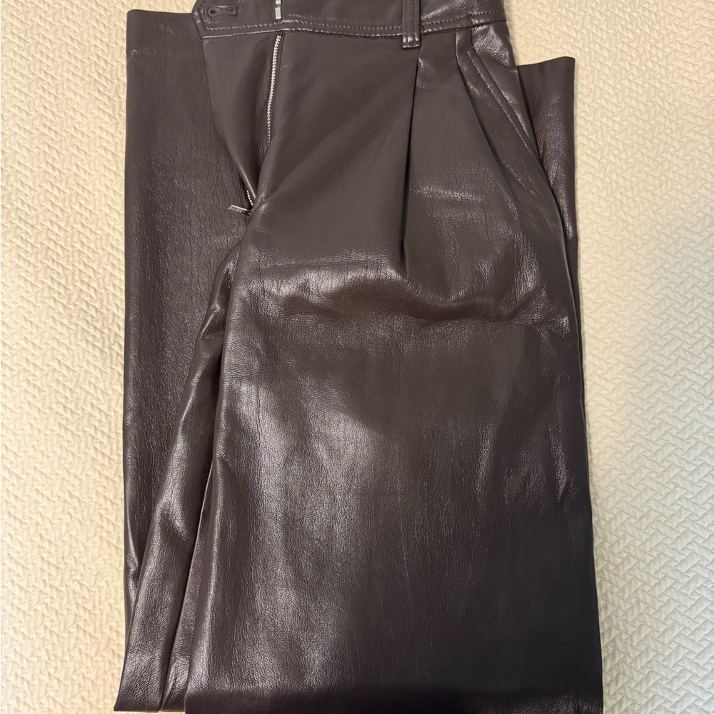 Aritzia Babaton chocolate brown faux Leather Pants